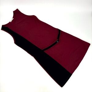 Maloka Burgundy and Black Colour Block A-Line Sleeveless Dress, Large
